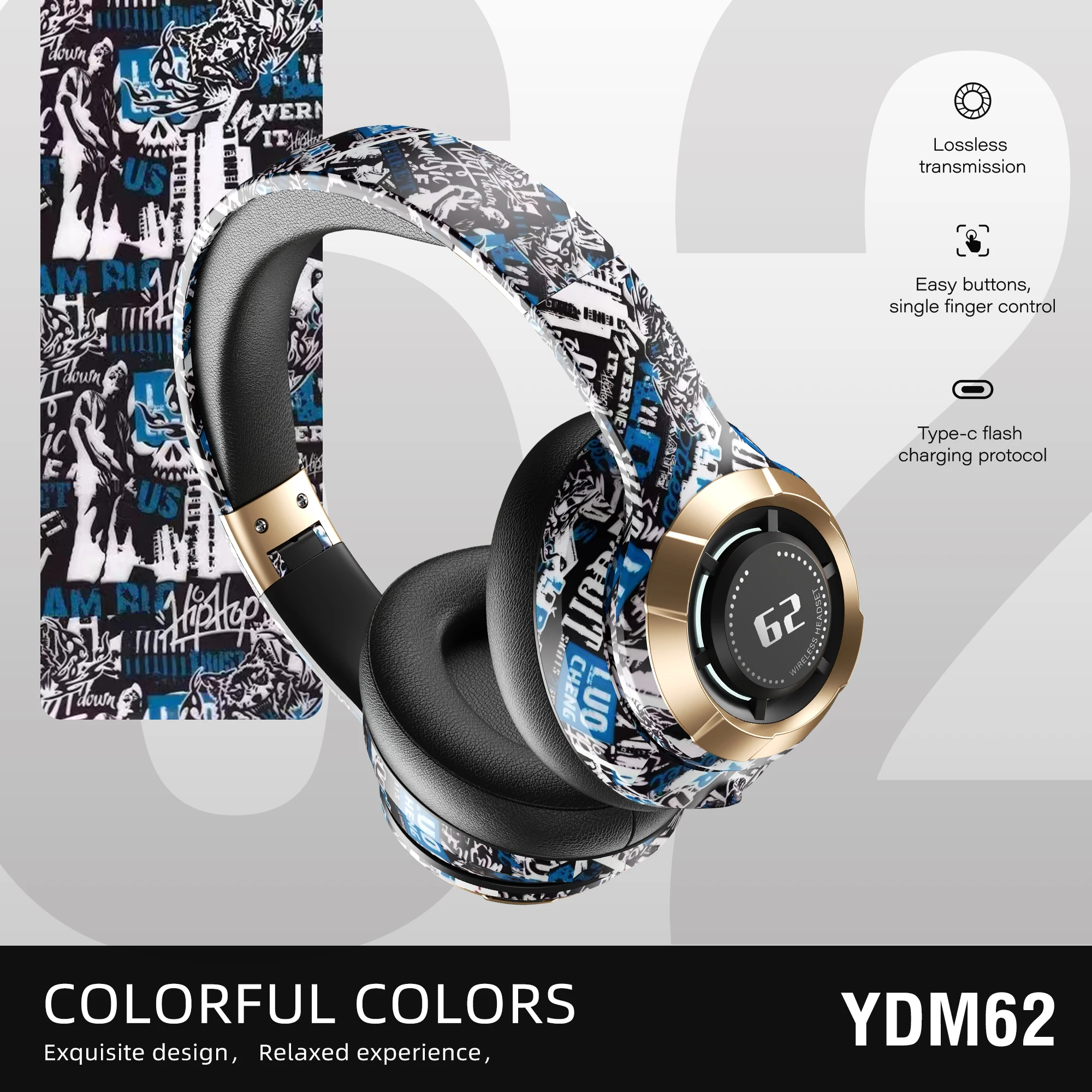 YDM62 Wireless Headphones HiFi Stereo Over Ear Bluetooth Headset With Mic Supports TF Noise Cancel Earphone For Cellphone PC - Image 5