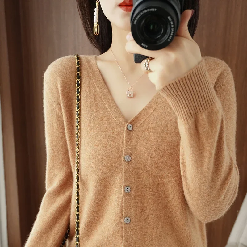 Spring Autumn Women Cardigans Single Breasted V-neck Solid Knitted Sweater Slim Female White Cardigans Casual Outerwear - Image 3