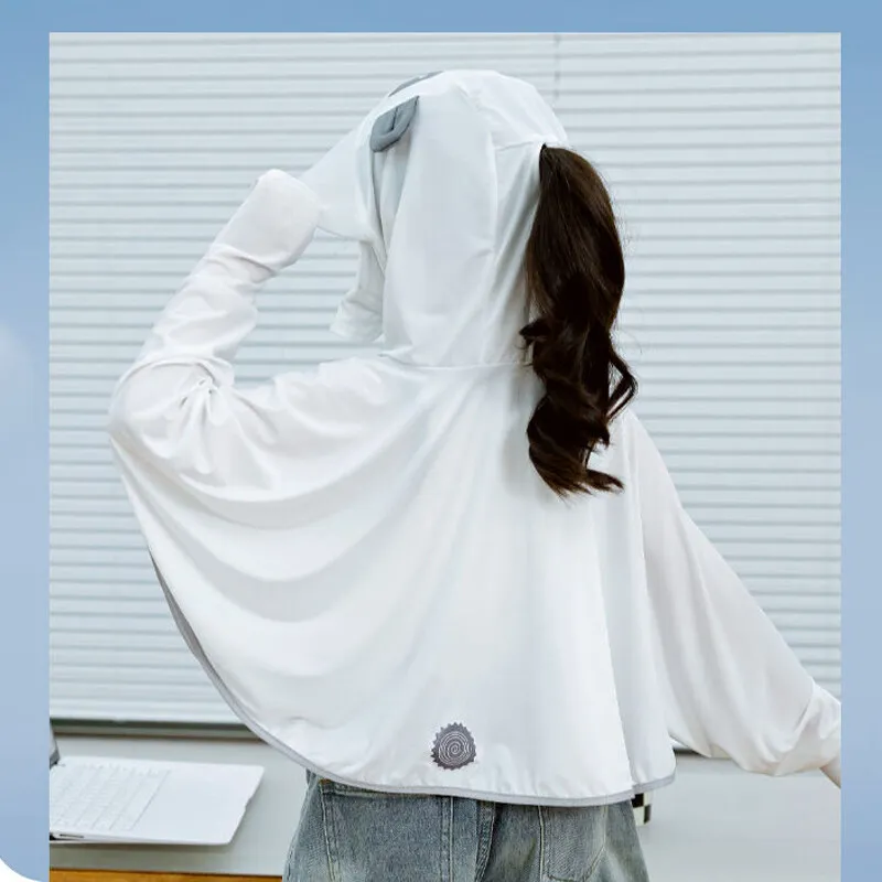 Children Ice Silk Sunscreen Clothing with Large Brim Shawl Anti-Uv Skin Coat Boy Girls Parent-Child Sun Protective Hiking Jacket - Image 5