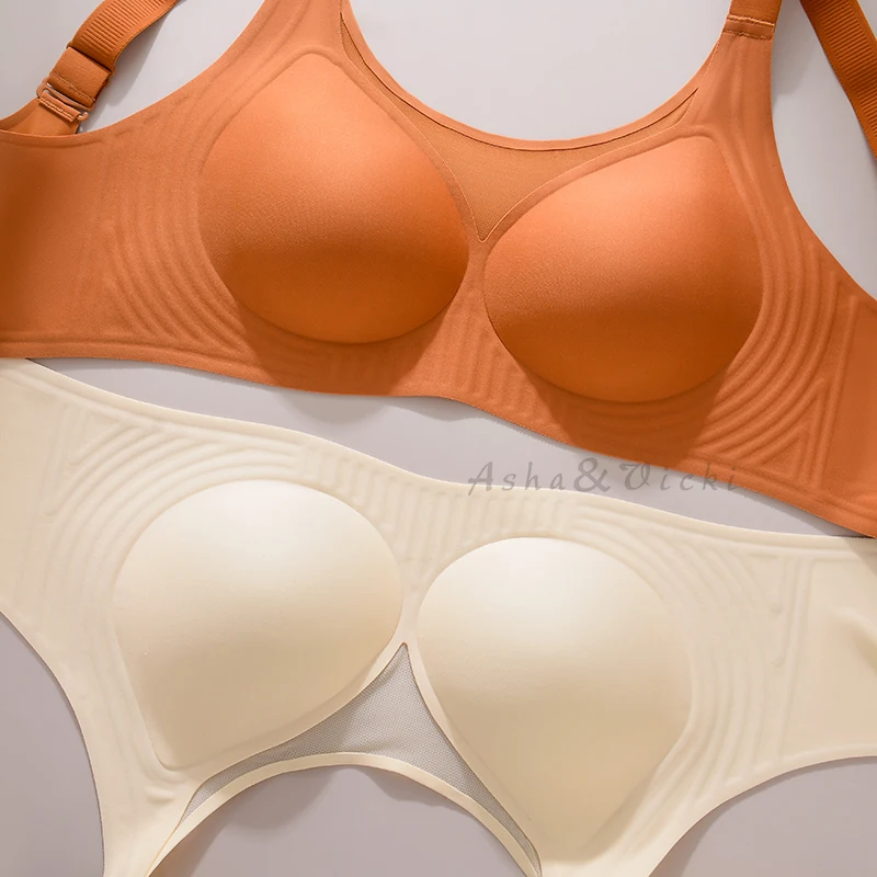Plus Size Jelly Gum Full Cover Semi Fixed Large Cup Lace Underwear Anti Glare Mesh Woman Bra Comfortable Gathering - Image 5