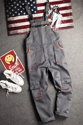 Bib Overall Casual Worker Clothing Plus Size Sleeveless Bib Pants Protective Coverall Strap Jumpsuits Fly Pockets Uniforms S-4XL - Image 2
