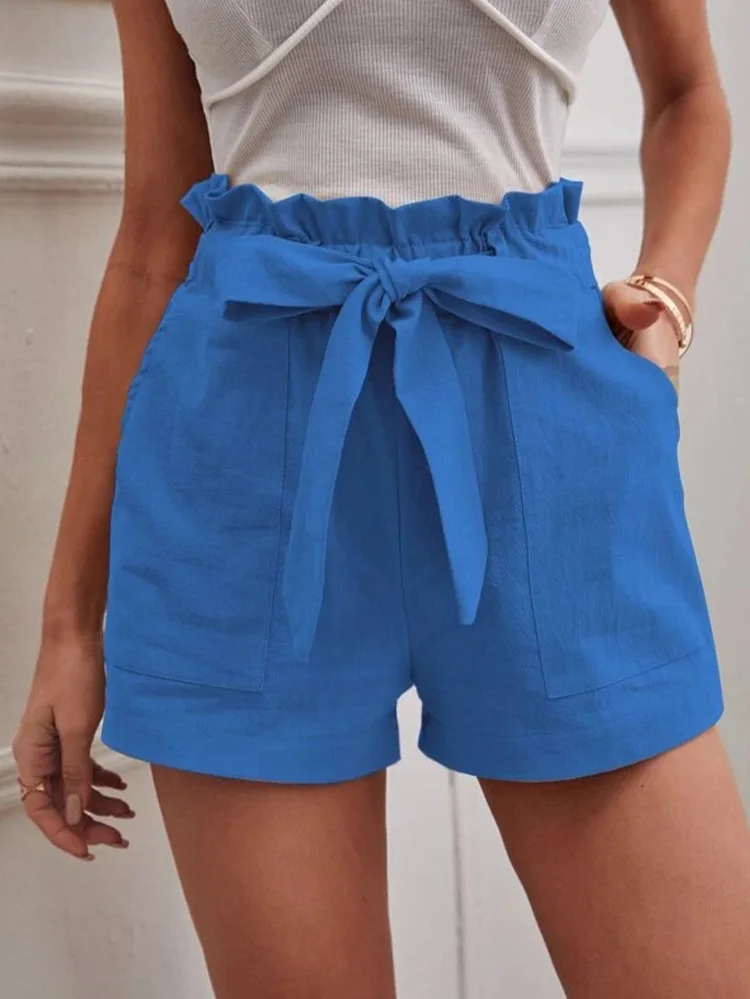 Stylish Solid Color White Shorts Women Pocket Drawstring Casual short Pants Summer Daily Pants - Image 5