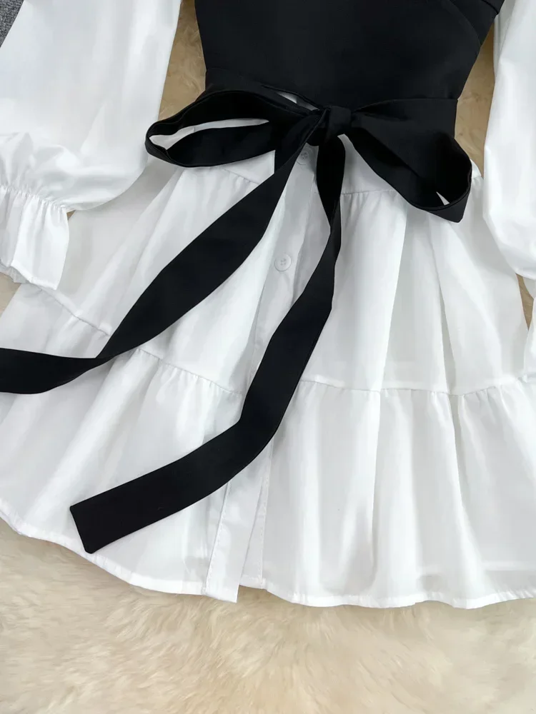 Spring Autumn New Fashion Casual Suit Female Korean Loose White Shirt Dress Slim Vest Dress Two-piece Set GD786 - Image 5