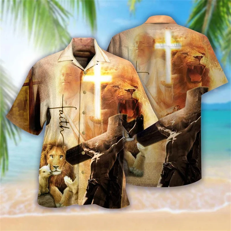 New Summer 3D Christian Jesus Print Shirts Children Fashion Streetwear Shirts Blouses Mens Cool Hawaiian Shirts Vintage Clothing - Image 4