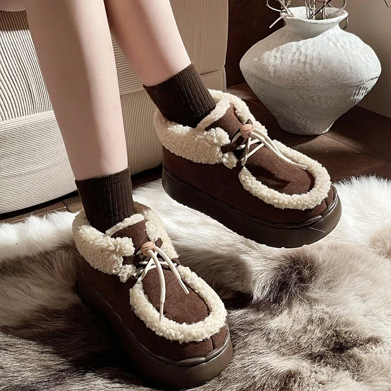 Women Thick Sole Winter Cotton Shoes Ladies Casual Warm Anti-slip Snow Boots Female Outdoor Fashion Flat Footwear - Image 2
