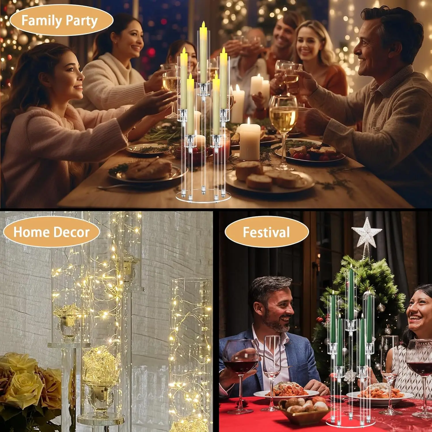 4Pcs Acrylic Candelabra Centerpieces for Wedding,Clear Crystal 5 Arm Candlesticks Holder with Acrylic Shade for Valentine's day - Image 6
