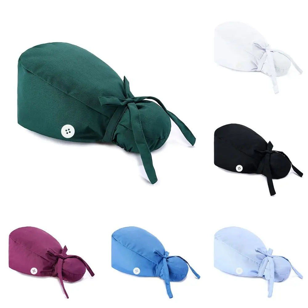 Adjustable Surgical Scrub Caps Working Cap Ponytail Holder Bouffant Nursing Hats With Buttons Long Hair Turban Hats Women & Men - Image 4