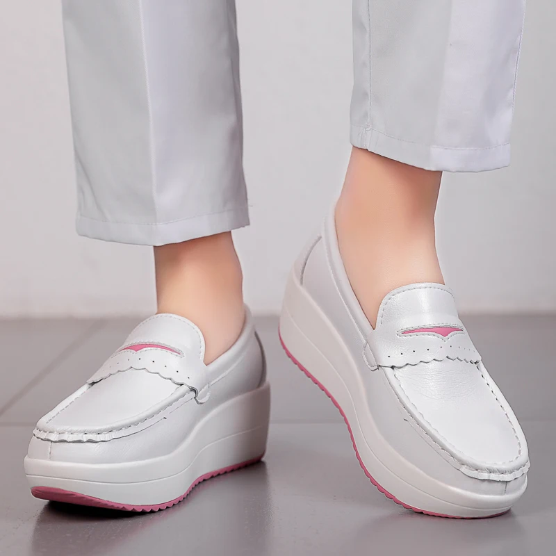 STRONGSHEN Women Platform Wedges Casual Shoes Loafers Soft Nurse Work Shoes Breathable Comfortable Non-slip White Nursing Shoes - Image 5