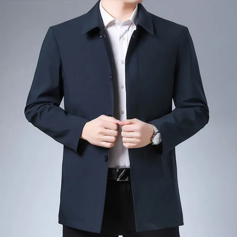 Casual Business Windbreak Jackets Men Coats Brand Top Quality Spring Men's Trench Coat Solid Color Mid-length Jacket male - Image 6