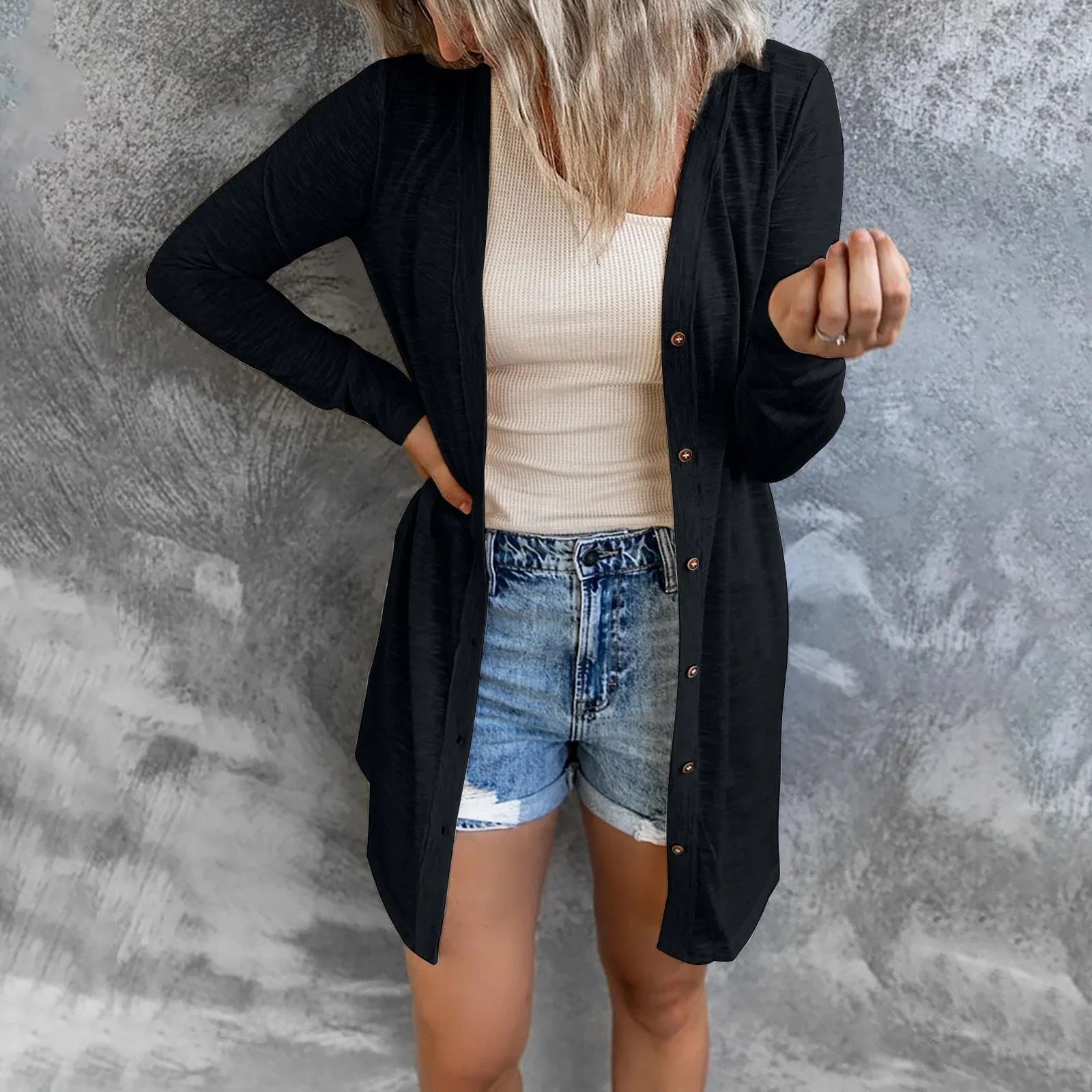 Summer Women XS-8XL Cardigan Sunscreen Clothing Spring and Autumn Casual Solid Long Sleeve Coat Versatile Loose Top Plus Size - Image 3