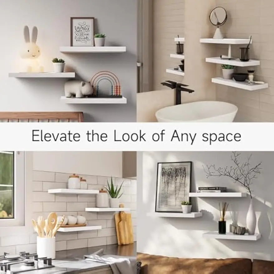 Floating Shelves for Wall, Wall Mounted Rustic Wood Shelves for Bathroom, Bedroom, Living Room, Kitchen, Hanging Books/Storage - Image 5