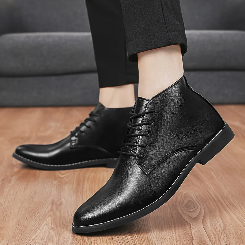 2023 New High-top Men's Casual Leather Shoes Classic White Business Men's Derby Shoes Fashion Pointed toe Dress Shoes Men Oxford - Image 5