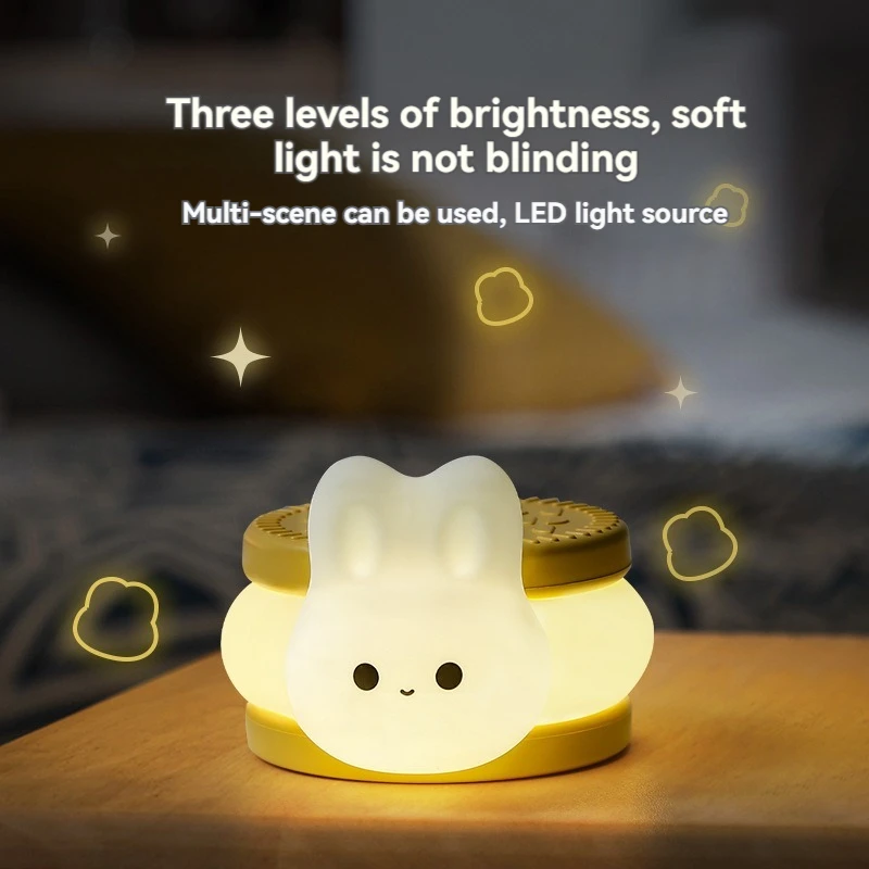 USB Rechargeable Timer Switch LED Night Light Cute Biscuit Rabbit Lamp For Kids Bedroom Dimming Table Pat Lamps Birthday Gift - Image 4