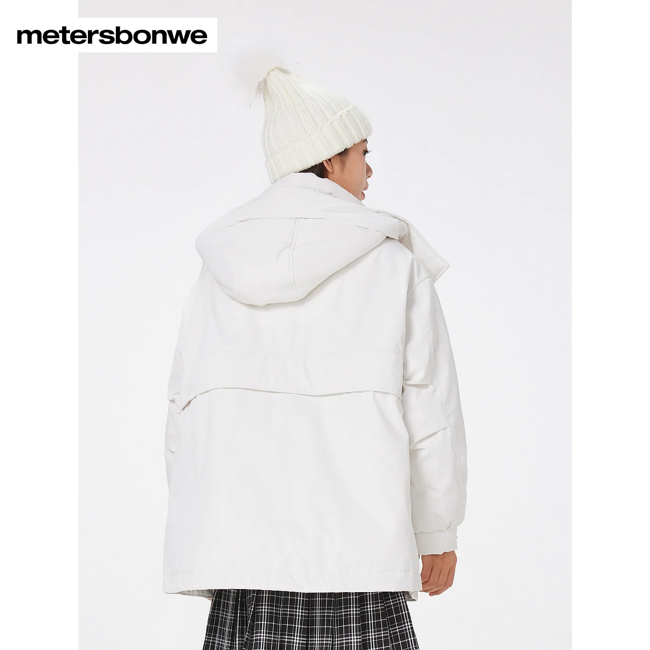 Metersbonwe Women's Jacket Puffer 90 White Duck Down Waist Drawstring Cargo Jackets Hooded Thickened Sporty Warm Wear Winter - Image 4