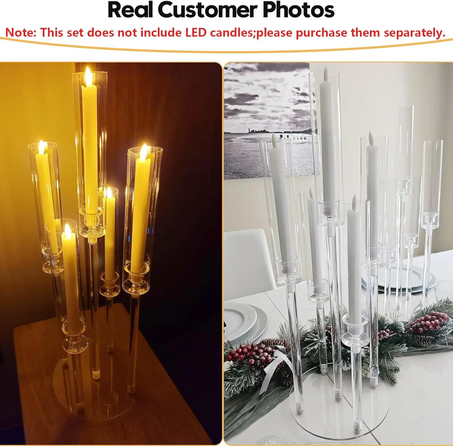 4Pcs Acrylic Candelabra Centerpieces for Wedding,Clear Crystal 5 Arm Candlesticks Holder with Acrylic Shade for Valentine's day - Image 4
