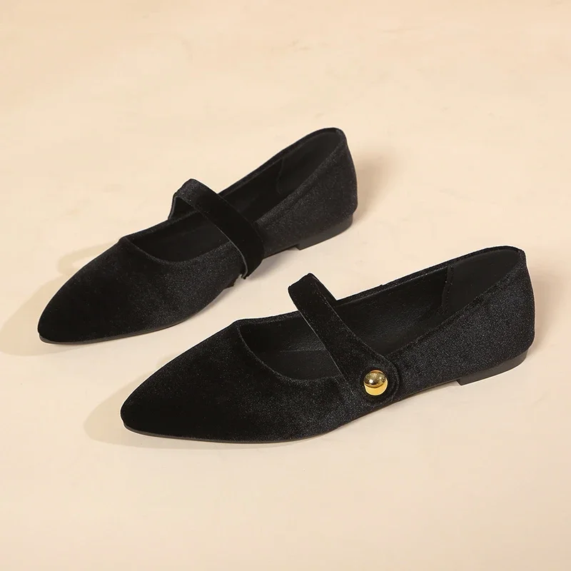 New Fashion Women's Pointed Toe Flat Shoes with Velvet Matte Finish Single Women Comfort Loafers Shoes Leather Mary Jane Shoes - Image 5