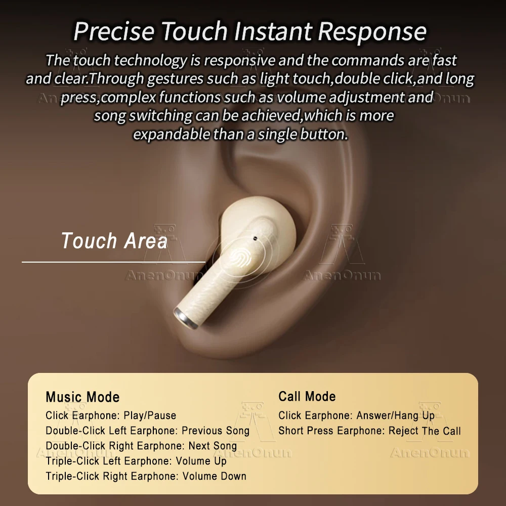 TWS Earbuds Semi-In-Ear Bluetooth Earphones 28H Playtime HD Stereo Sound ENC Noise Cancelling IPX4 Waterproof Handsfree - Orange - Image 6