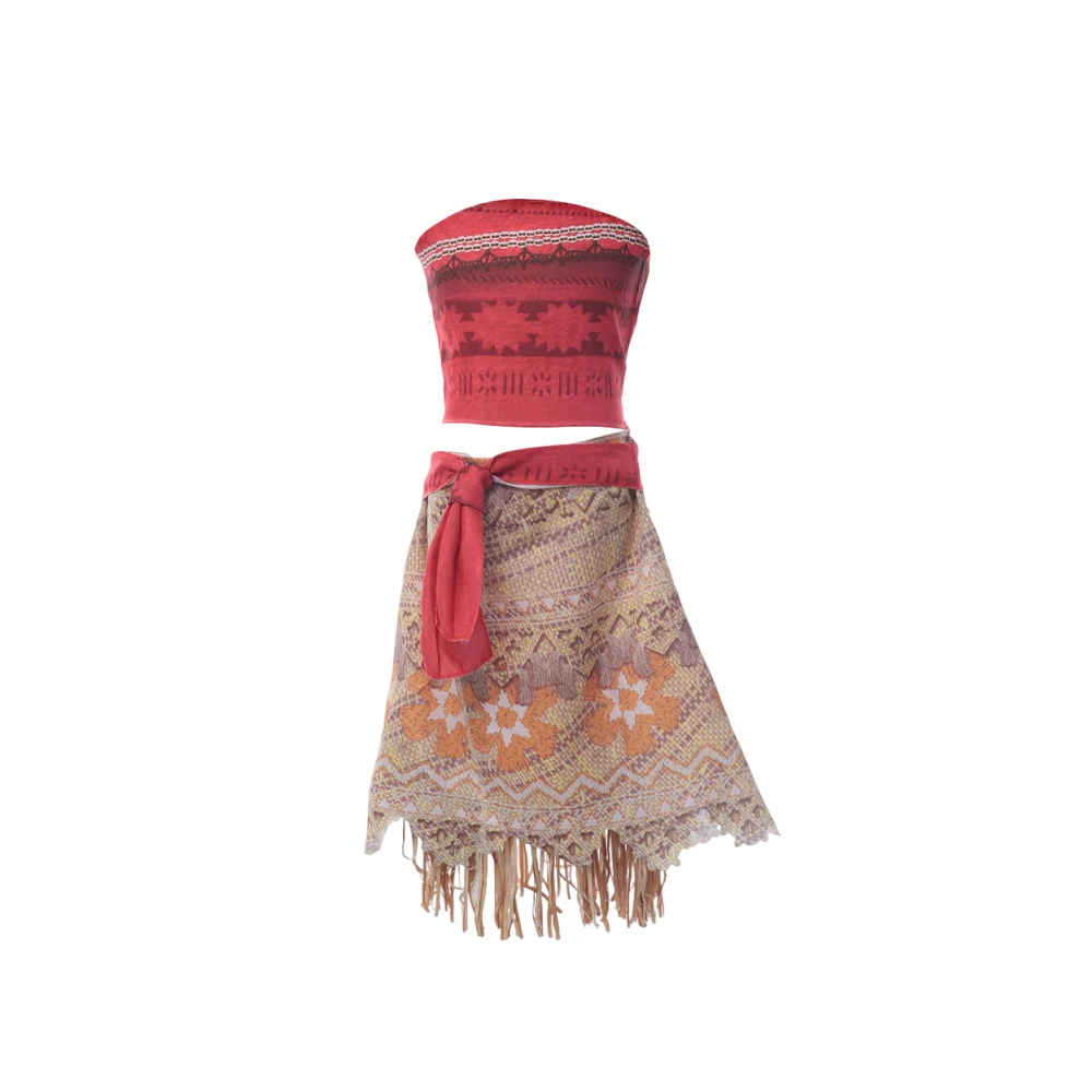 Girl Moana Costume Princess Cosplay Dress Summer Sleeveless Children's Dresses Girl Carnival Costume With Wreath Wig Necklace - Image 2