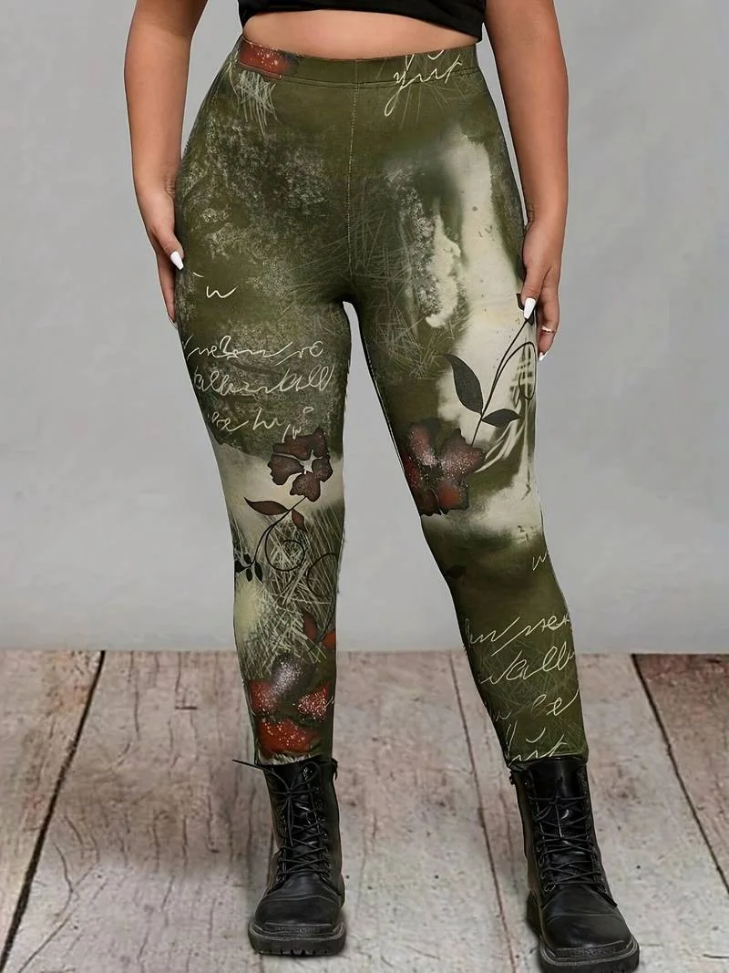 GIBSIE Plus Size Fashion High-Street Printed Leggings Women Sports Casual Slim High-waisted Skinny Pencil Leggings Female - Image 3