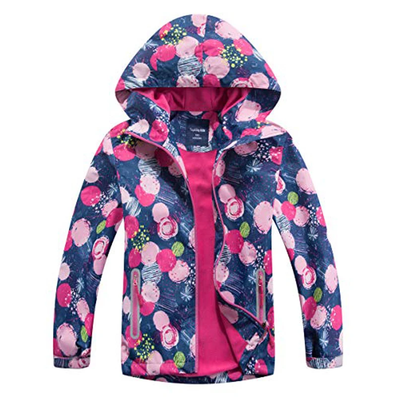New Autumn Girls Floral Outdoor Jackets Children's Flush Lined Waterproof Outerwear Kids Spring Long Sleeve Thick Hooded Coats - Image 4