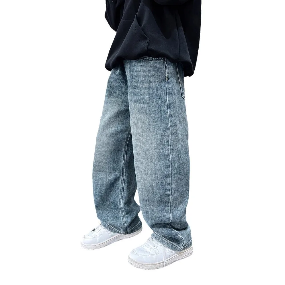 Spring Boys Jeans Pants Kids boys Wide Leg Straight Trousers Loose-Fit Casual Trousers Childrens Trendy Sweatpants Pant 5-14Y - Image 5