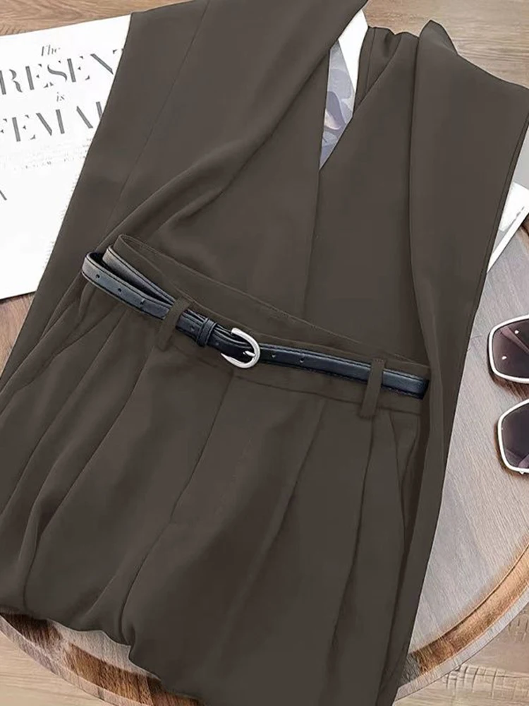 Loose with Belt Suit Wide Leg Pants Women Korean Elegant Office Lady Casual Straight Trousers Fashion High Waist Solid Pants New - Image 4