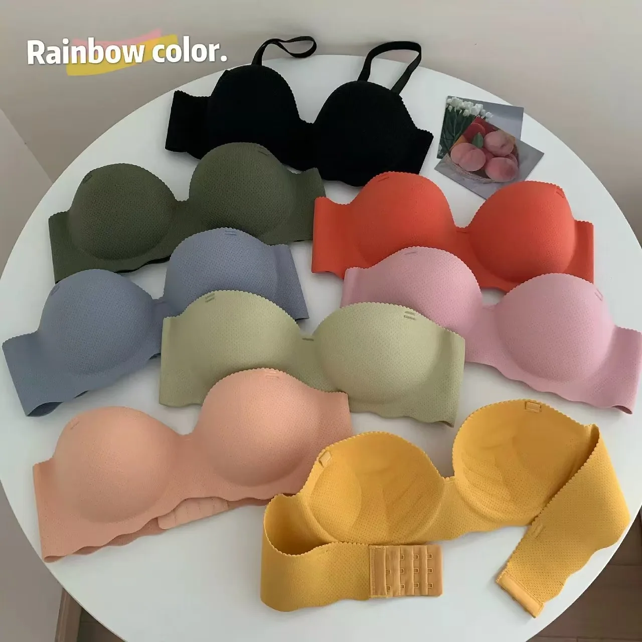 Female Gather Removable Shoulder Strap Solid Color Wireless Lingerie One-pieces Sexy Bras Push Up Seamless Underwear for Women - Image 3