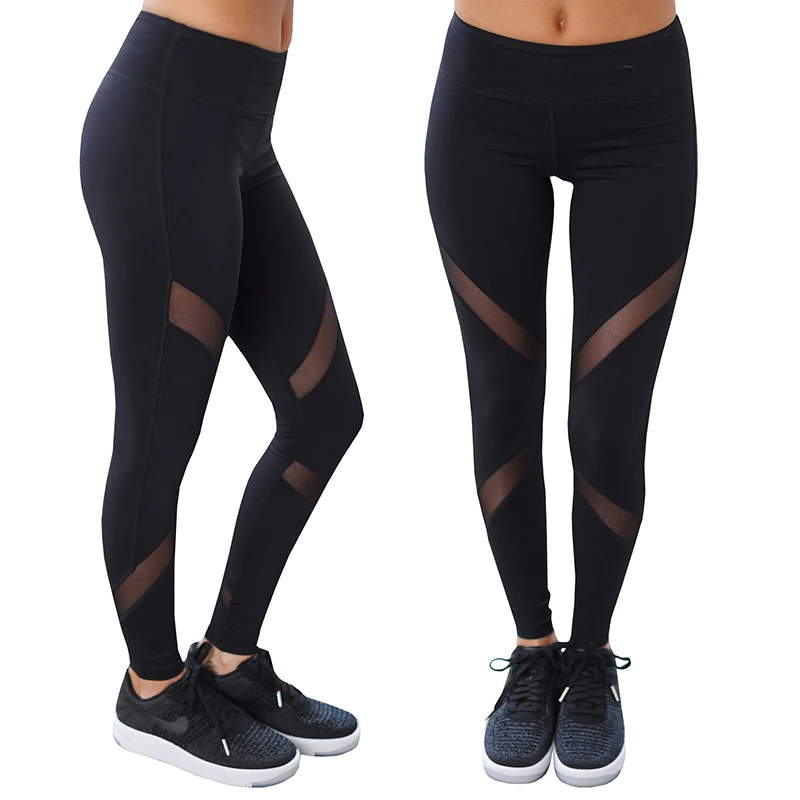 Women Black Mesh Yoga Pants High Waist Elastic Running Fitness Leggings Sport Pants Tights Gym Leggings Women Leggins - Image 2