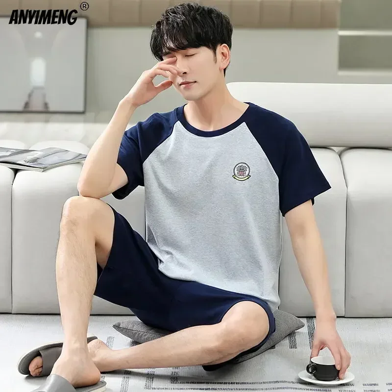 L-5XL Plus Size Summer Cotton Sleepwear for Gentleman Elegant Nightwear Men's Pajamas Trendy Homsuits Leisure Loungewear for Men - Image 5