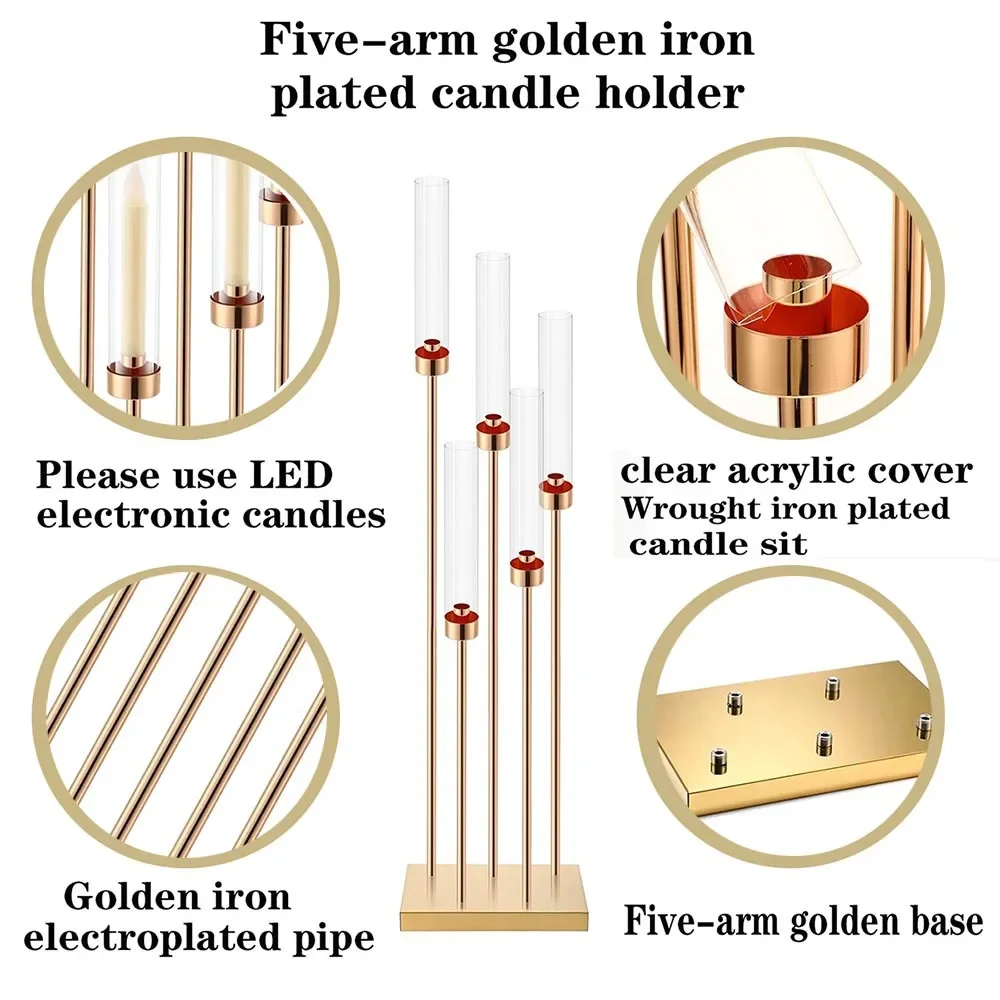 1pcs/lot Gold Floor Candelabra Centerpieces 42.5'' Tall Metal Candle Holders 5 Arms Candlestick With acrylic cover - Image 2