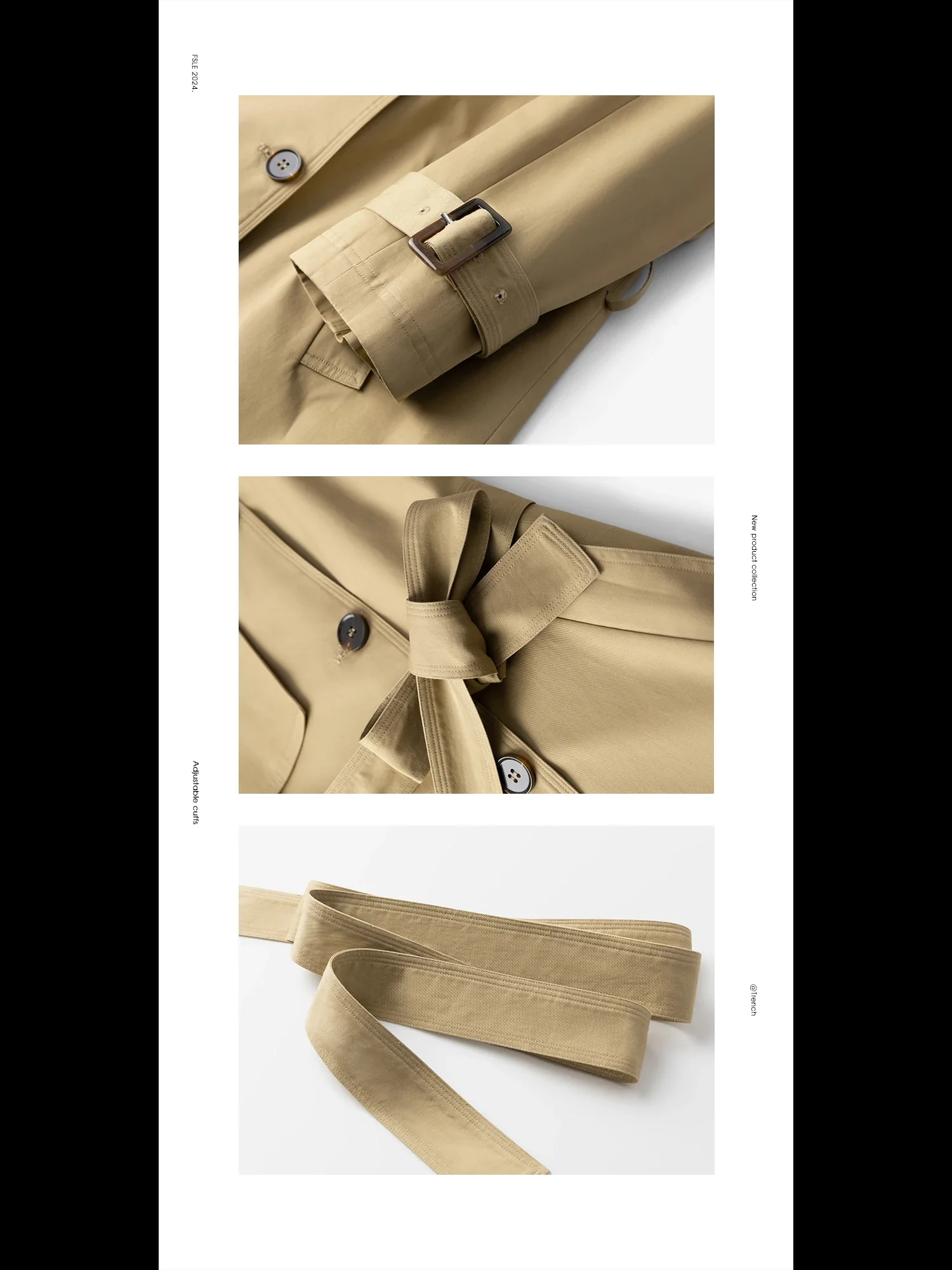 FSLE Women Trench Khaki Autumn Long Trench Coats Turn Down Collar Full Sleeve 100% Cotton Women Oversized Trench 24FS11325 - Image 5