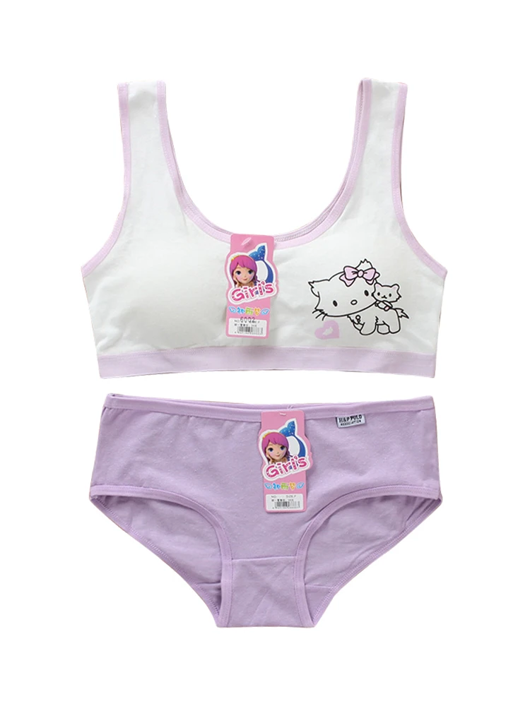LJMOFA Girls Cute Underwear Set Kids Cotton Sports Training Bra Solid Color Letters Printed Neckline Teenage Briefs Panties B219 - Image 2