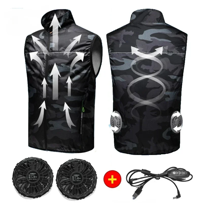 New Air Conditioner Fan Vest Mens Summer Fishing Cooling Sleeveless Work Jacket Refrigeration Clothes Hiking Camouflage Ice Vest - Image 3