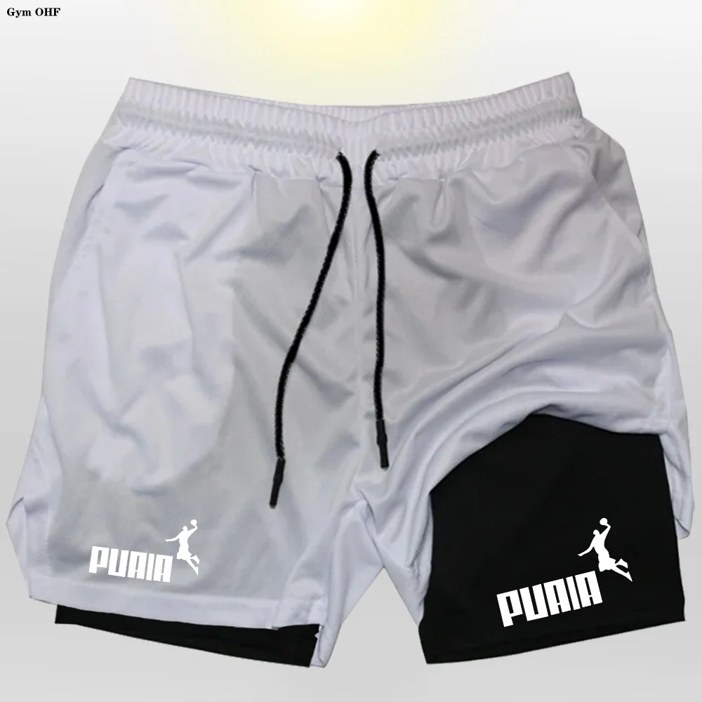 Men's Summer 2-in-1 Double Layer Shorts Gym Fitness Exercise Slow Running Breathable Elastic Compression Men Double Layer Short - Image 3