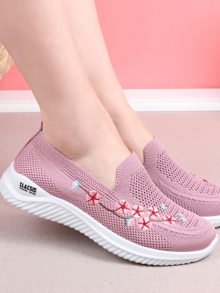 Shoes Women Sneakers Mesh Breathable Floral Comfort Mother Soft Solid Color Fashion Female Footwear Lightweight Shoes for Women - Image 4