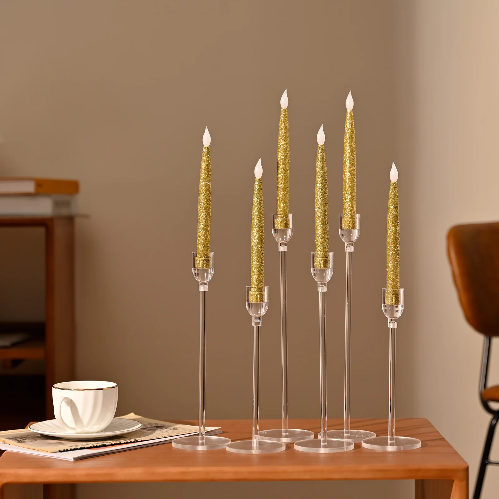 6PCs Acrylic Candle Holders Centerpieces for Table Taper Candle Holder for Wedding Decor Dining Room Halloween Christmas Decor - Image 2