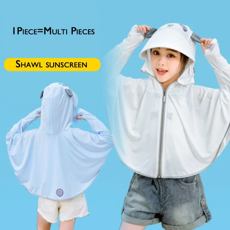 Children Ice Silk Sunscreen Clothing with Large Brim Shawl Anti-Uv Skin Coat Boy Girls Parent-Child Sun Protective Hiking Jacket - Image 2