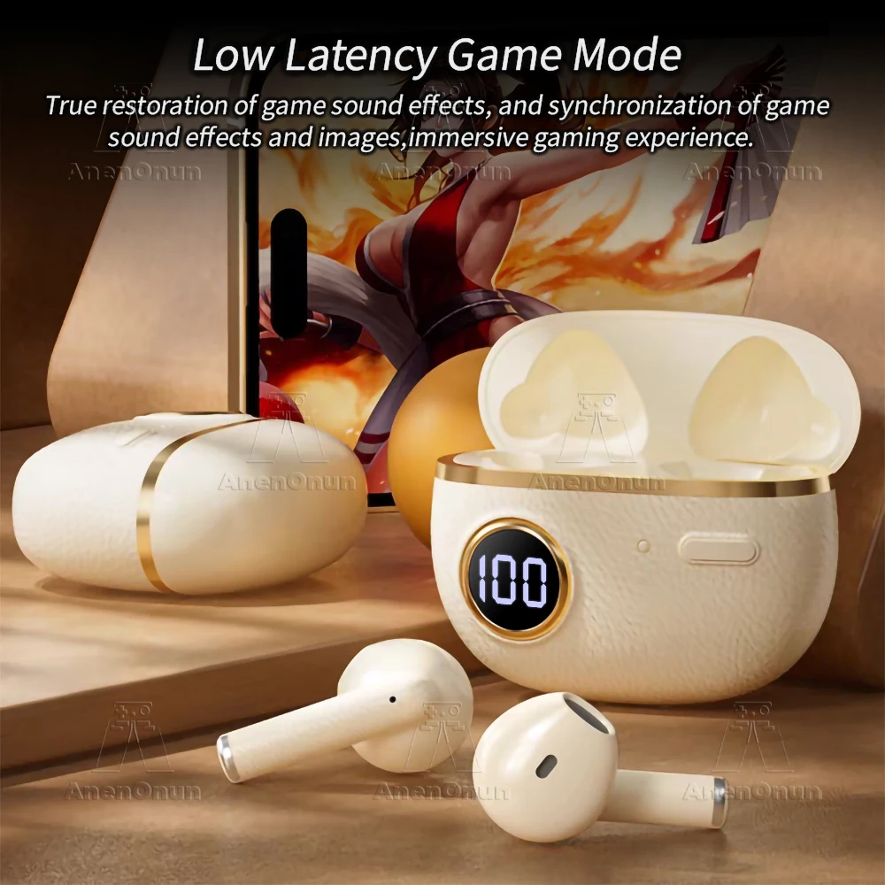 TWS Earbuds Semi-In-Ear Bluetooth Earphones 28H Playtime HD Stereo Sound ENC Noise Cancelling IPX4 Waterproof Handsfree - Orange - Image 5
