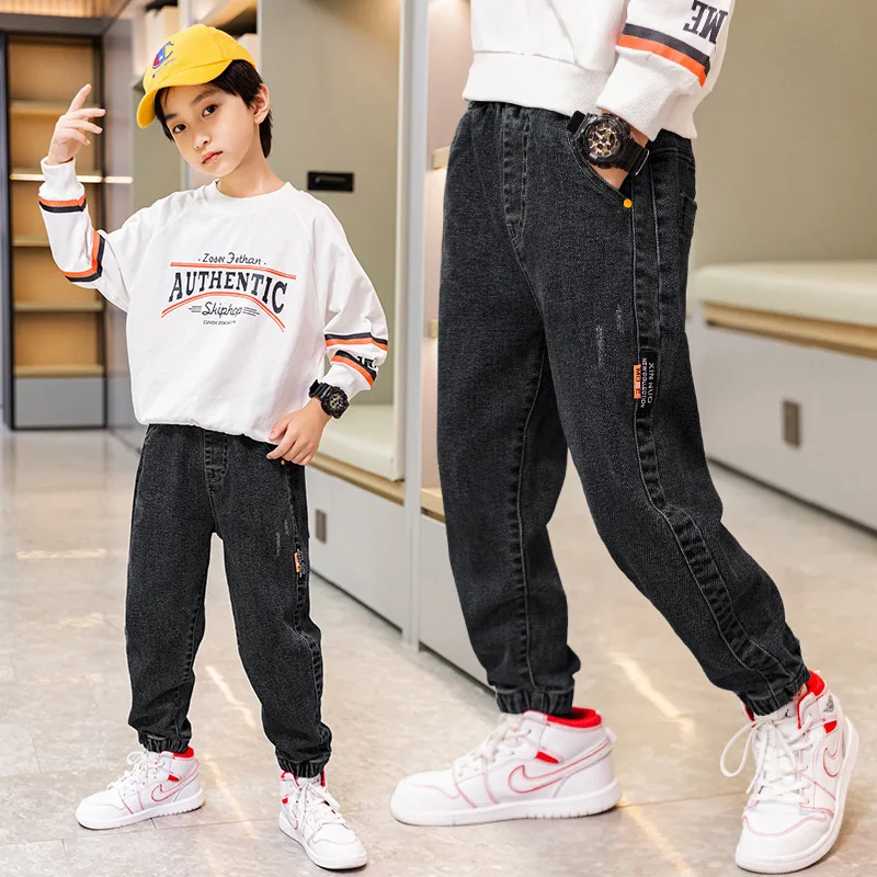 Fashion Boys Letter Jeans Pants Spring Autumn Kids Denim Trousers Casual Clothes For Teenager Boy Loose Sport Pants for 5-12Year - Image 2