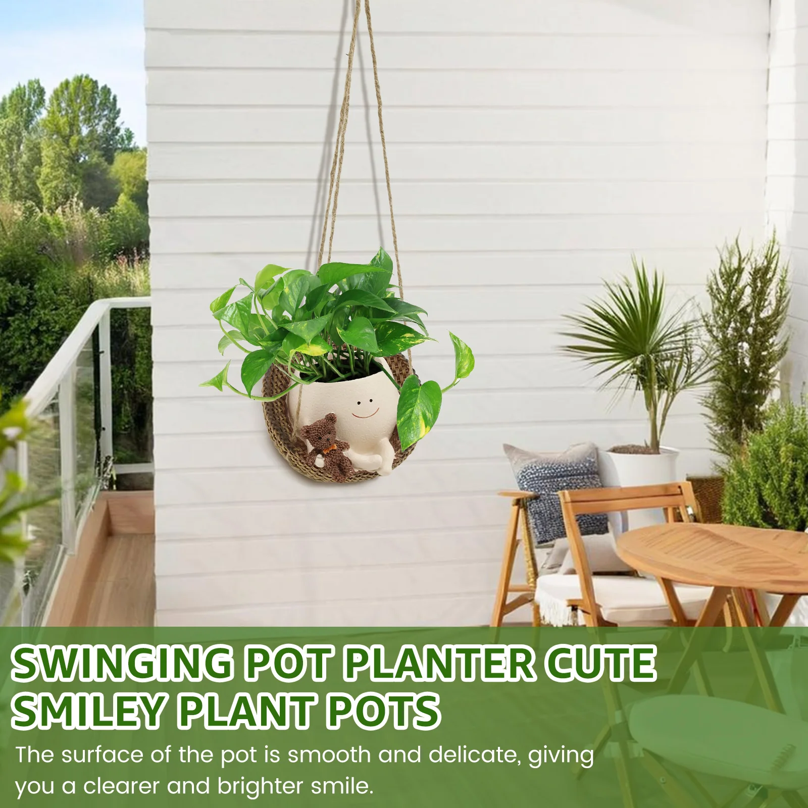 Decorative Face Hanging Pots Cute Swinging Pot Hanger Portable Little Swinging Pot Swing Succulent Pots with Drain Hole for Home - Image 5