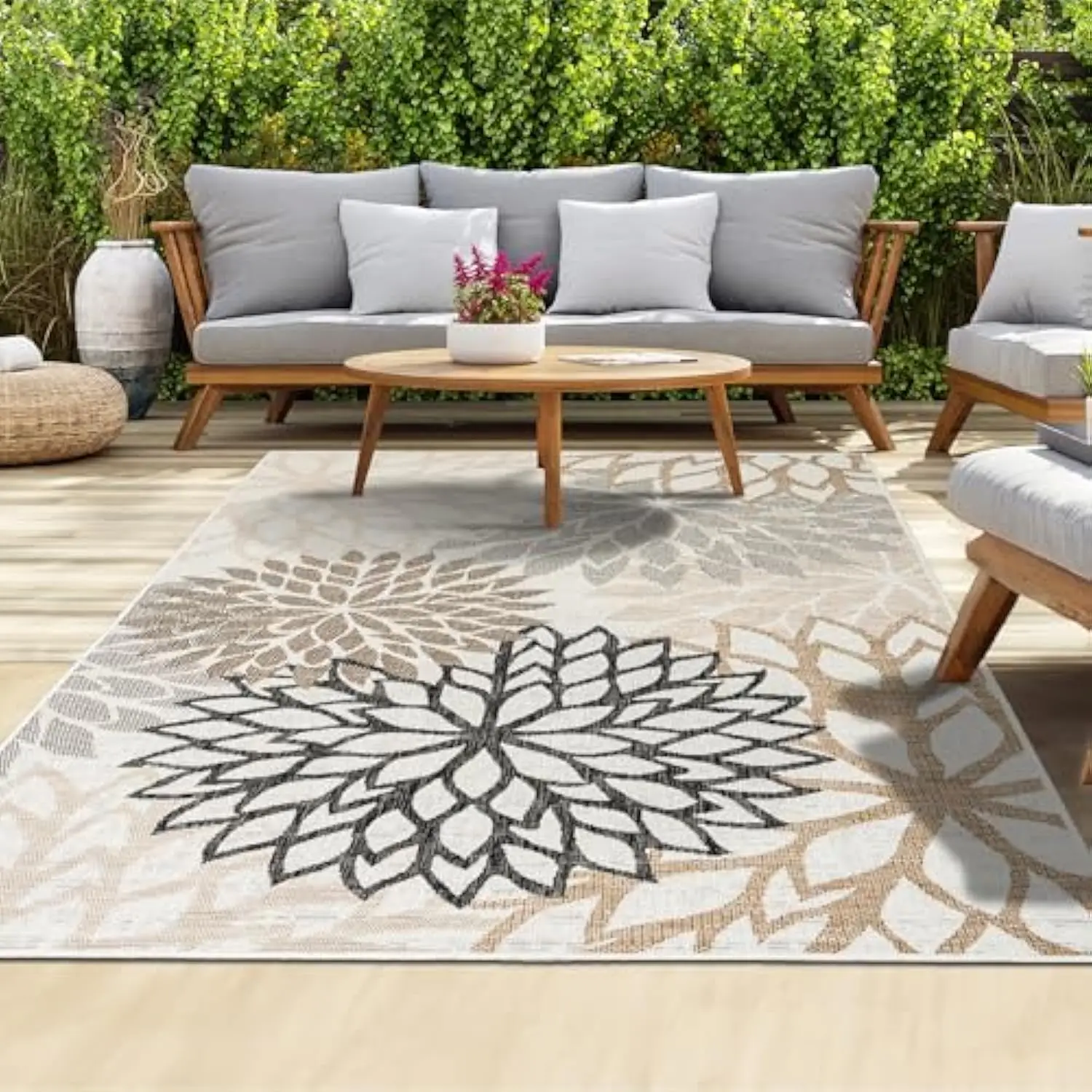 VIKAMA Outdoor Rug Modern Exotic Tropical Leaf Non Slip Area Rugs for Indoor and Outdoor Patio Deck Porch Garden Home Decoration - Image 2