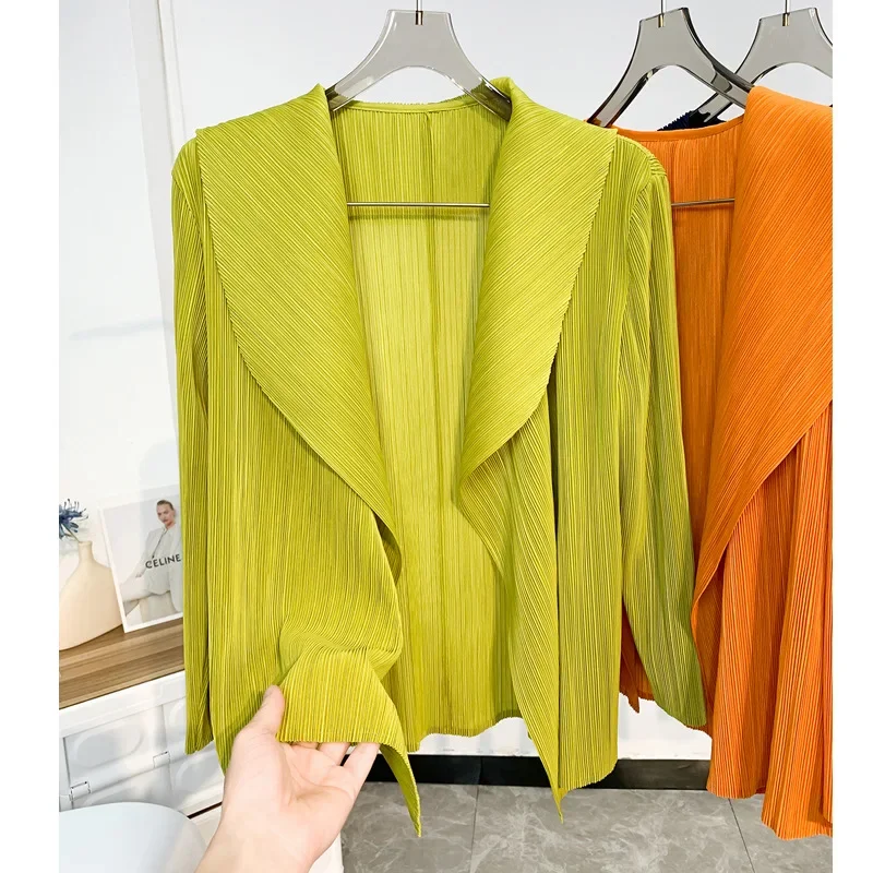 Miyake Pleated Short Jacket 2025 Spring Summer Women's Casual Tops Flap Collar Loose Shopping Peplum Cardigan Tunic Tops - Image 4