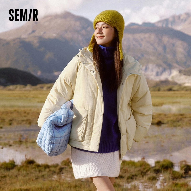 Semir Down Jacket Women Textured Solid Color Simple and Warm 2024 New Winter Oversize Hooded Outerwear Casual - Image 3