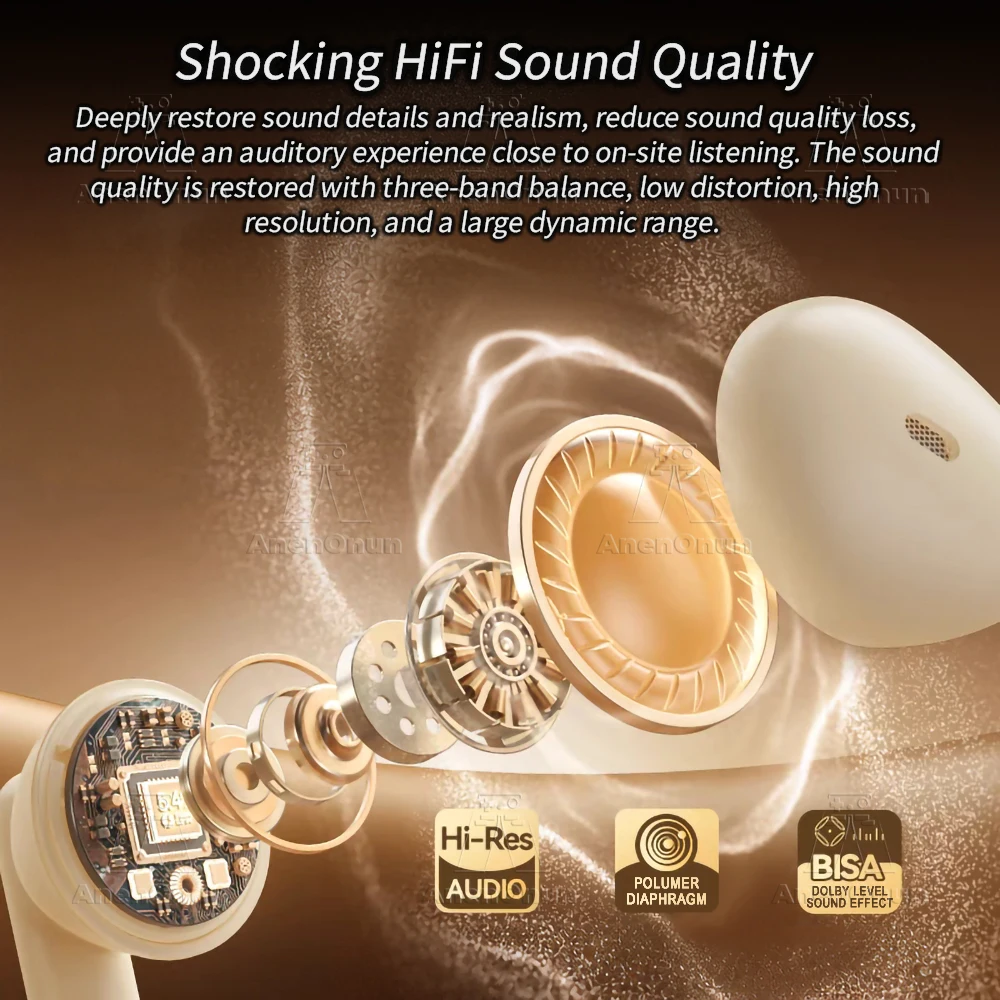 TWS Earbuds Semi-In-Ear Bluetooth Earphones 28H Playtime HD Stereo Sound ENC Noise Cancelling IPX4 Waterproof Handsfree - Orange - Image 4