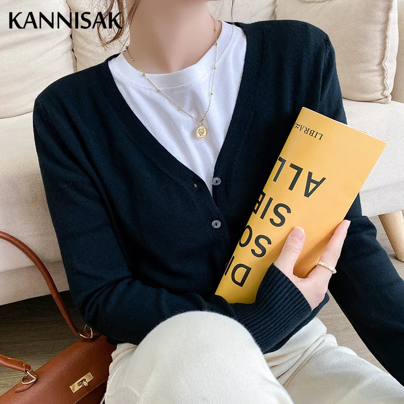 Spring Autumn Women Cardigans Loose Solid Single Breasted V-neck Pink Red Sweaters Fashion Korean Cardigan Jumpers Knitwear 2024 - Image 2