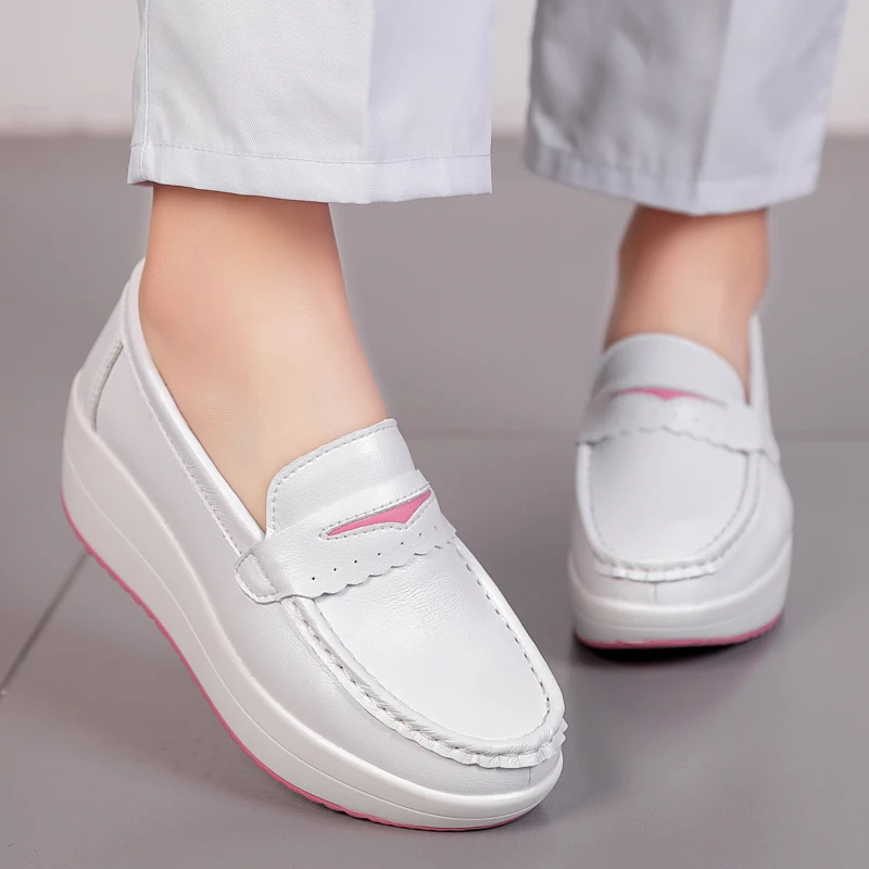 STRONGSHEN Women Platform Wedges Casual Shoes Loafers Soft Nurse Work Shoes Breathable Comfortable Non-slip White Nursing Shoes - Image 4
