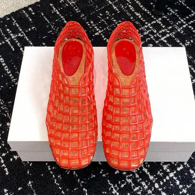 Summer Fashion Plastic Jellies Single Shoes Women Woven Mesh Ballet Flats Sandals Round Toe Transparent Hollow Design Beach Shoe - Image 6
