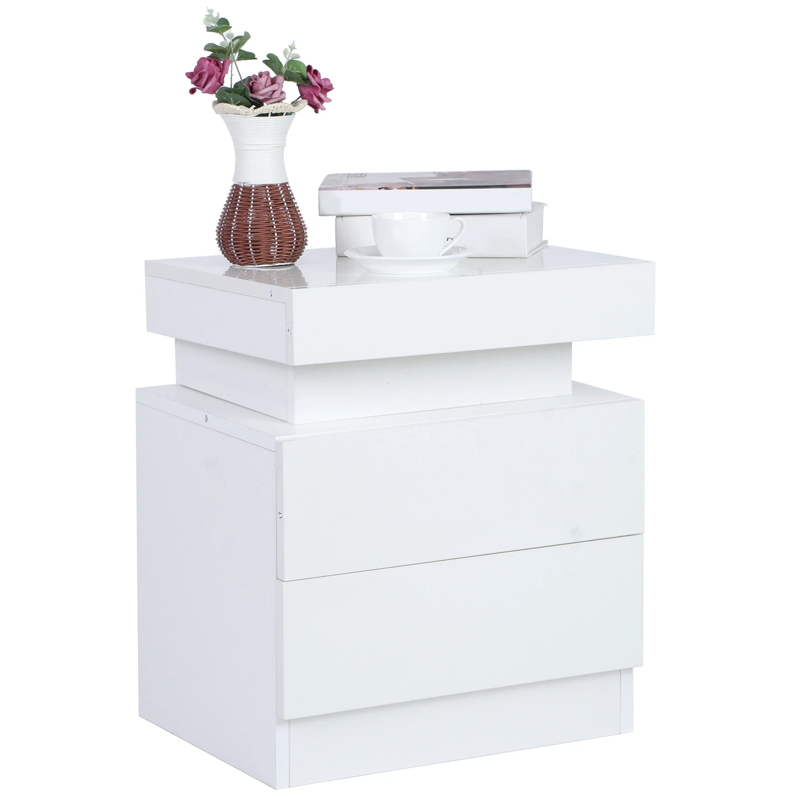 Bedside Table Large Capacity RGB Light Storage Nightstand Cabinet with 2 Drawers for Bedroom LED Storage Nightstand - Image 2