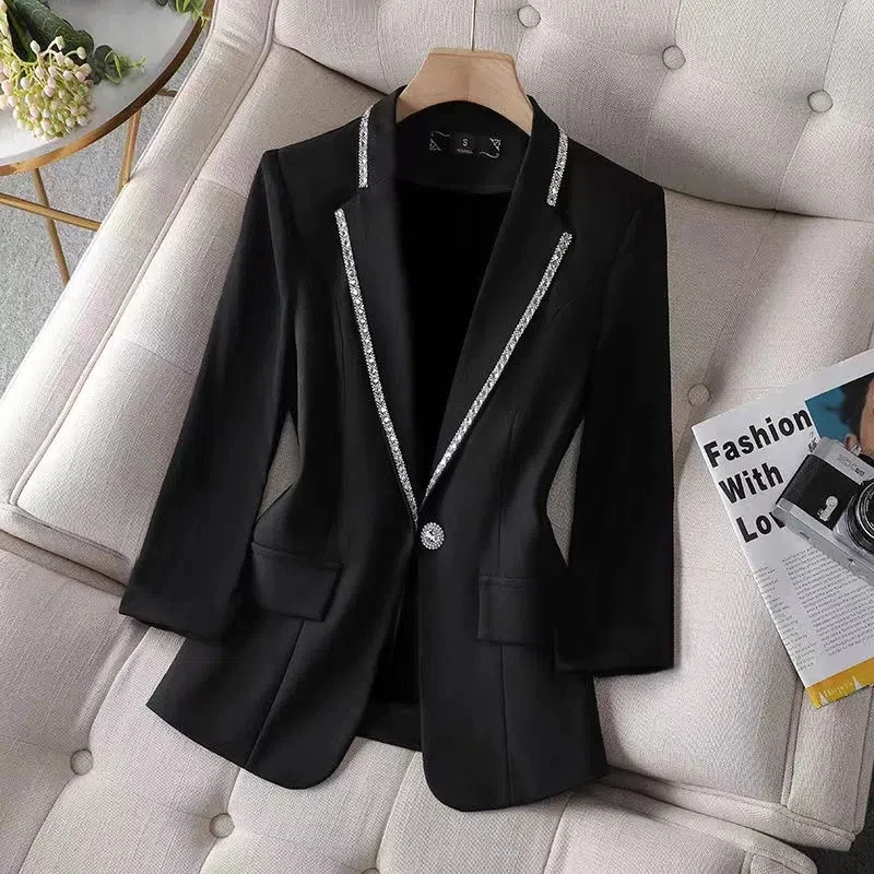2022 Autumn Women's Blazer Paillettes Femme Summer Sunscreen Jacket White New Suit Jacket Women's Fashion Thin Black Cardigan - Image 2