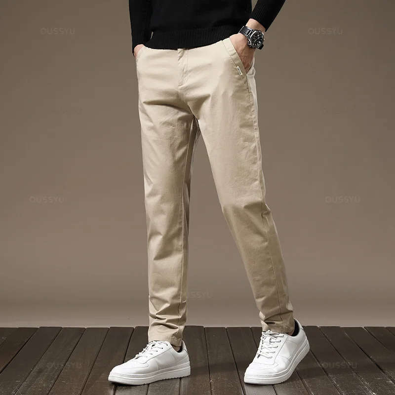 New High Quality Combed Cotton Casual Pants Men Thick Solid color Business Fashion Straight Fit Chinos Gray Brand Trousers Male - Image 4
